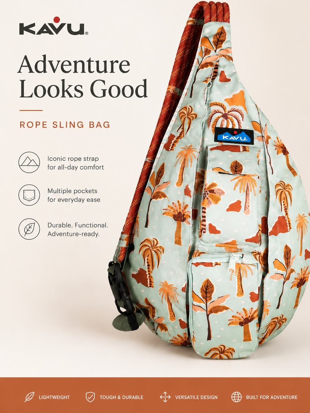 KAVU Rope Sling Bag – Tropical Palm Print  RETIRED PRINT